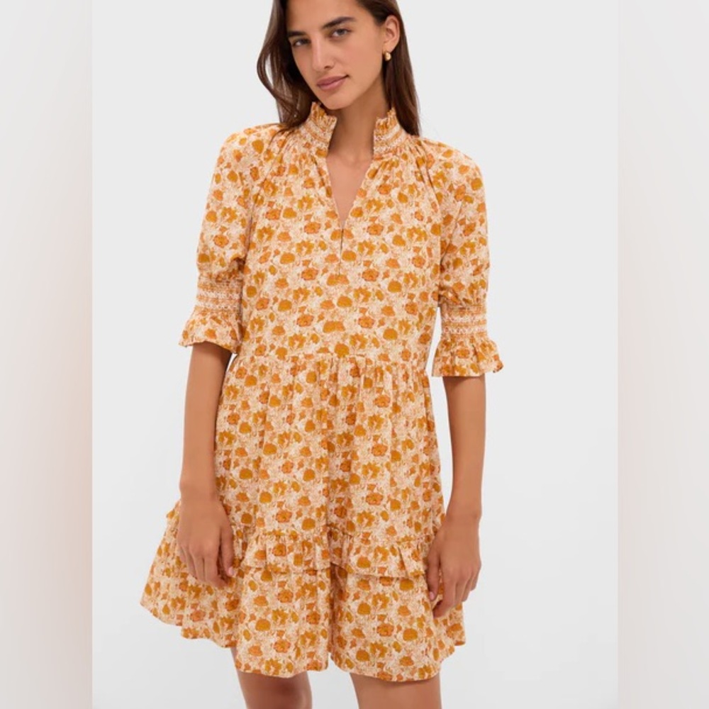 Hyacinth House Floral Tiered Mini Dress in Mustard Yellow